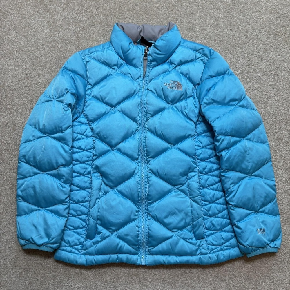 The North Face Jacket Girls Medium 10/12‎ Blue 550 Down Quilted Puffer Winter